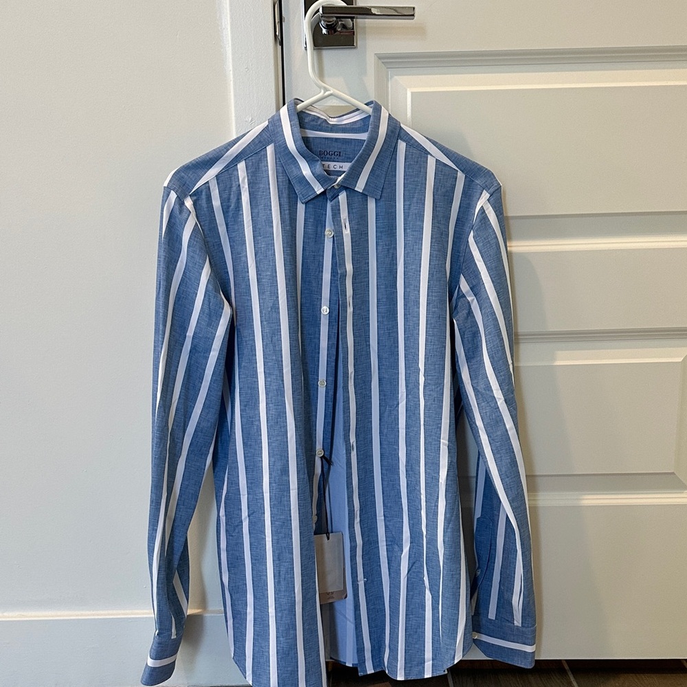 Blue and White Striped Men's Casual Button Down Shirt